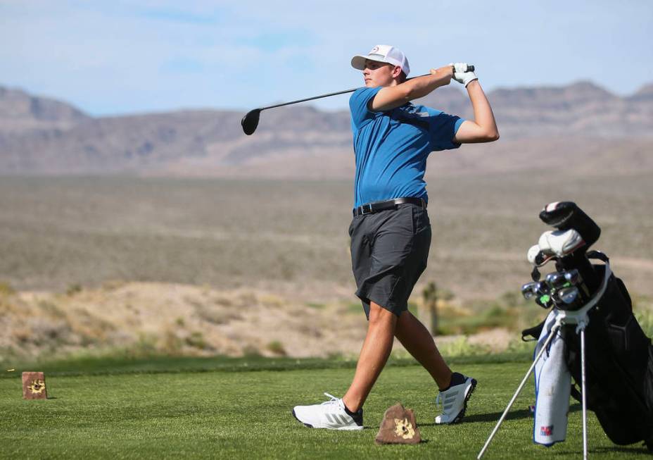 Bishop Gorman’s Mitchell Abbott watches his shot during the Class 4A Sunset Region tou ...