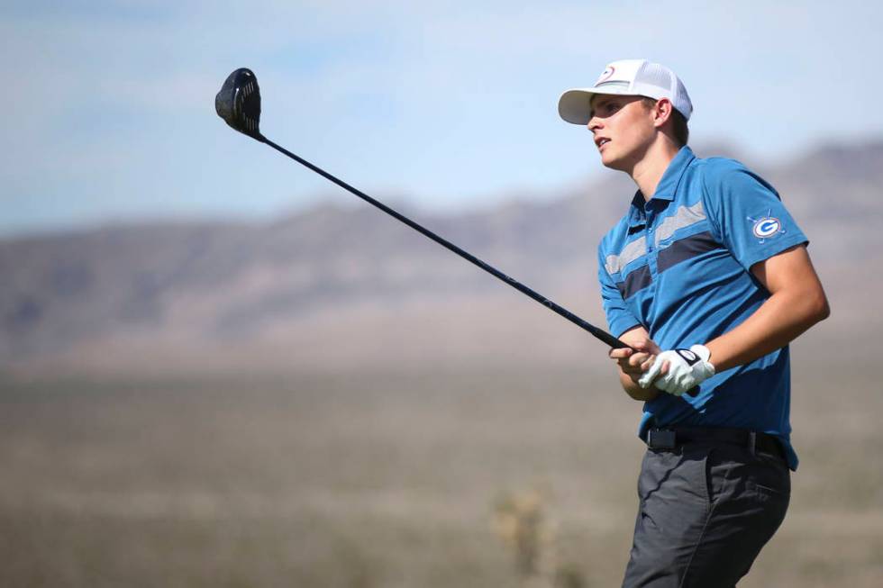 Bishop Gorman’s Mitchell Abbott watches his shot during the Class 4A Sunset Region tou ...