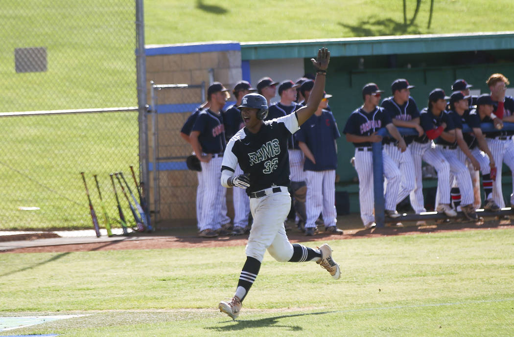 Rancho’s Edarian Williams (32) celebrates his run against Coronado during the Sunset R ...