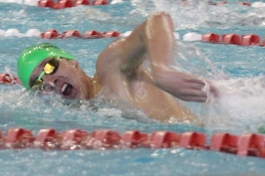 Palo Verde’s Braeden Werwinski competes in the 200-yard freestlye at the Class 4A Suns ...