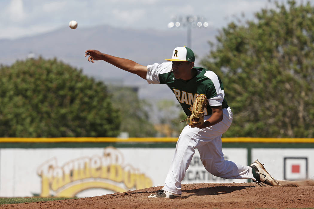 Rancho’s pitcher Jimmy Gamboa (99) pitches against Basic during the fifth inning at Ra ...