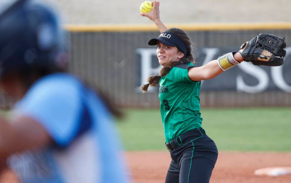 Palo Verde’s Taylor Askland pitches against Centennial during a softball game at  ...