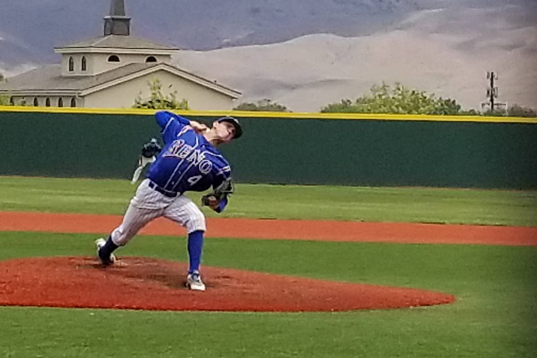 Reno’s Brent Thomas delivers a pitch in the Class 4A state baseball tournament on Thur ...