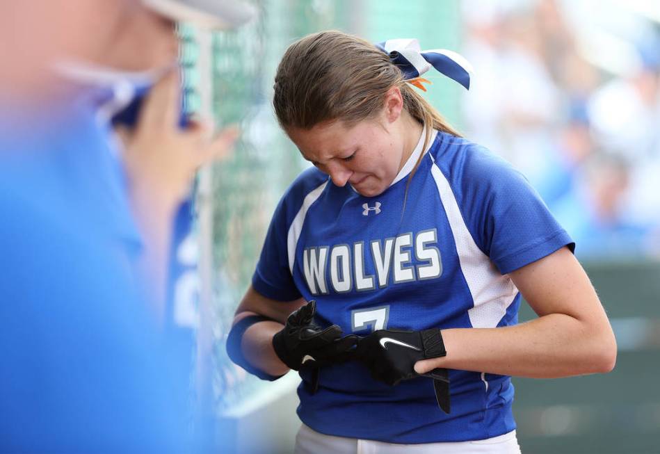 Basic Wolves’ Shelby Basso reacts to making the final out against the Douglas Tigers i ...