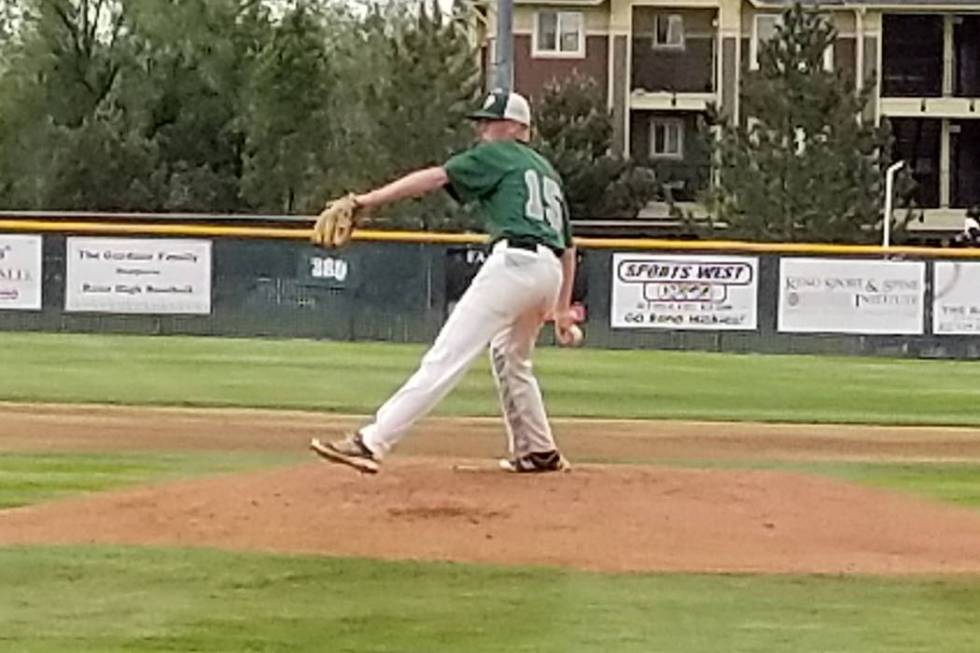 Palo Verde’s Bryce Robison throws a pitch against Reno in the Class 4A state baseball ...