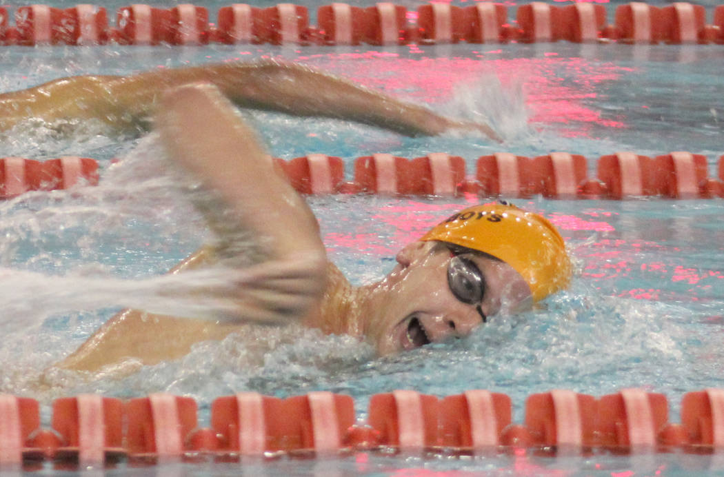 Chaparral’s Adam Mirjanian competes in the 500 freestyle at the Class 3A state swimmin ...