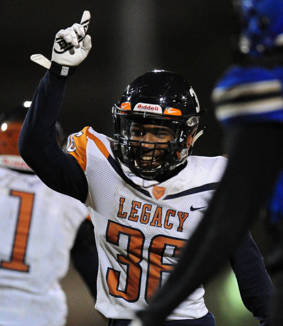 Legacy running back Amorey Foster celebrates a touchdown against Sierra Vista in the first h ...