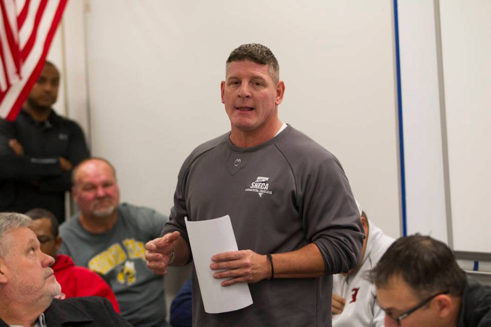 John Isola, head coach for the Legacy High School football team, during a Nevada Interschola ...