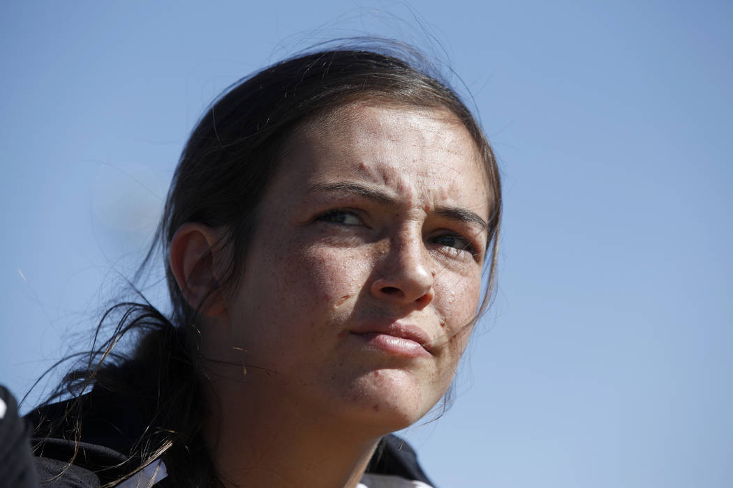 Palo Verde High School’s Holly Lindholm watches her teammates play a game at Centennia ...