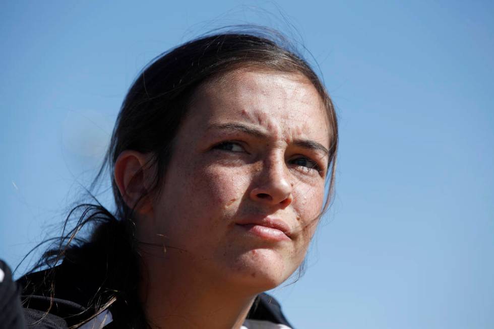 Palo Verde High School’s Holly Lindholm watches her teammates play a game at Centennia ...