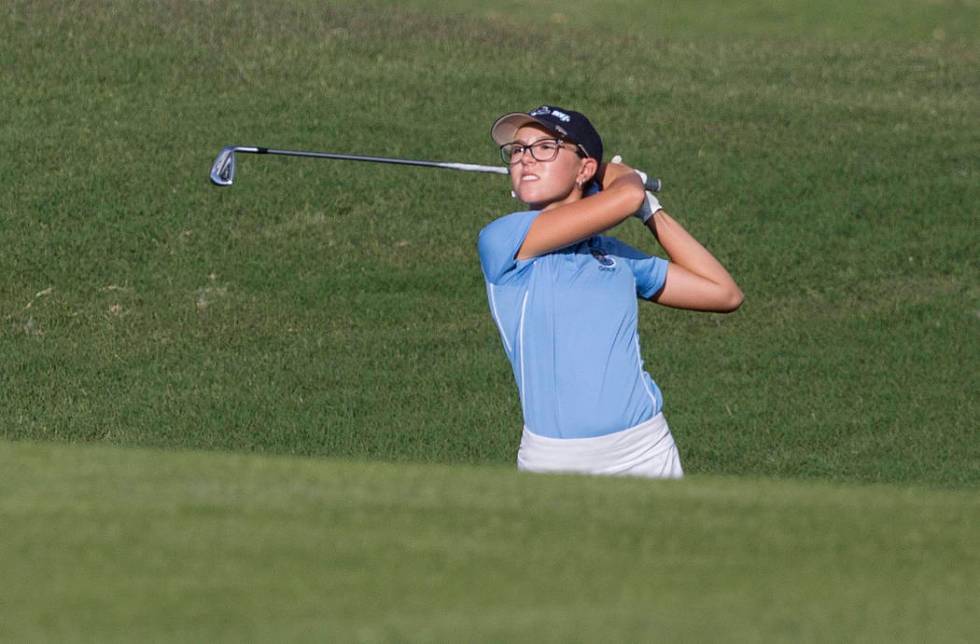 Centennial sophomore McKenzi Hall hits an iron out of the ruff at Stallion Mountain Golf Clu ...