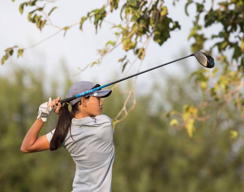 Clark sophomore Riana Mission drives the ball at Stallion Mountain Golf Club on Wednesday, O ...