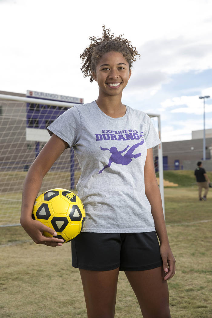 Durango senior soccer player Laila Loring poses before practice at Durango High School in La ...