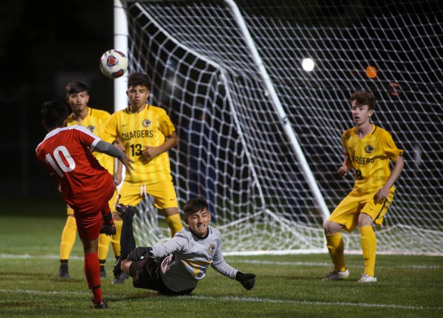 Clark High School’s goalkeeper saves a goal against Tech at the Bettye Wilson Soccer C ...