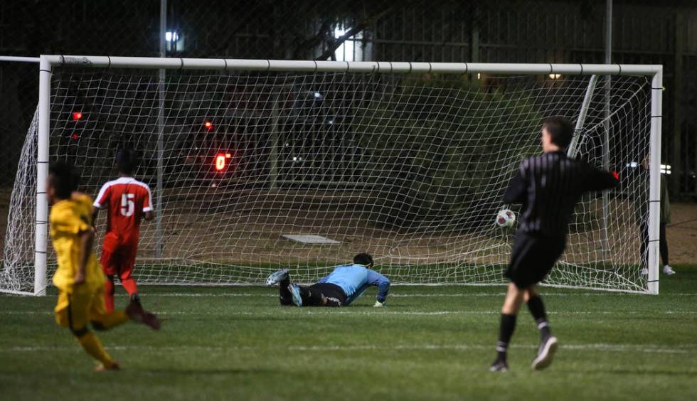 Clark High School scores a goal on Tech’s Yobani Garcia-Benitez at the Bettye Wilson S ...