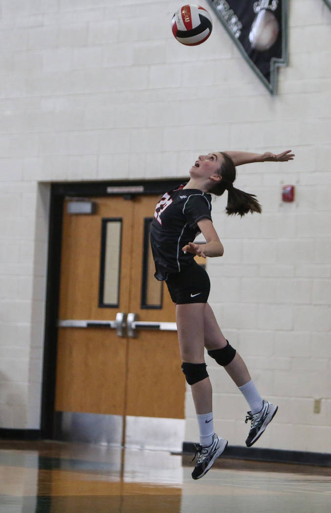 Las Vegas High School’s Nicole Velez serves the ball in a game against Cimarron Memori ...