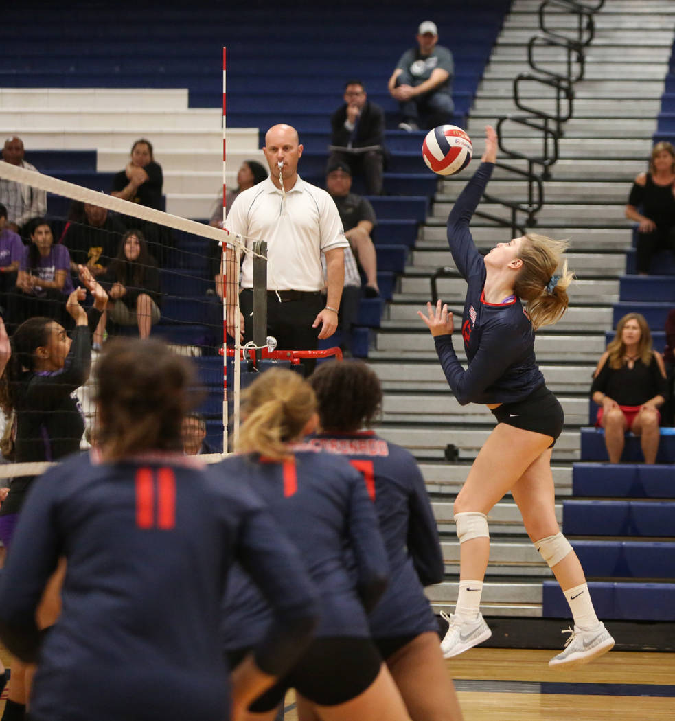 Coronado’s Sasha Bolla returns the ball during the Desert Region girls volleyball semi ...