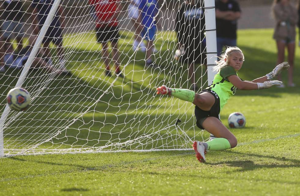 Coronado’s Taylor Book gives up the game ending goal from Bishop Gorman in a penalty s ...