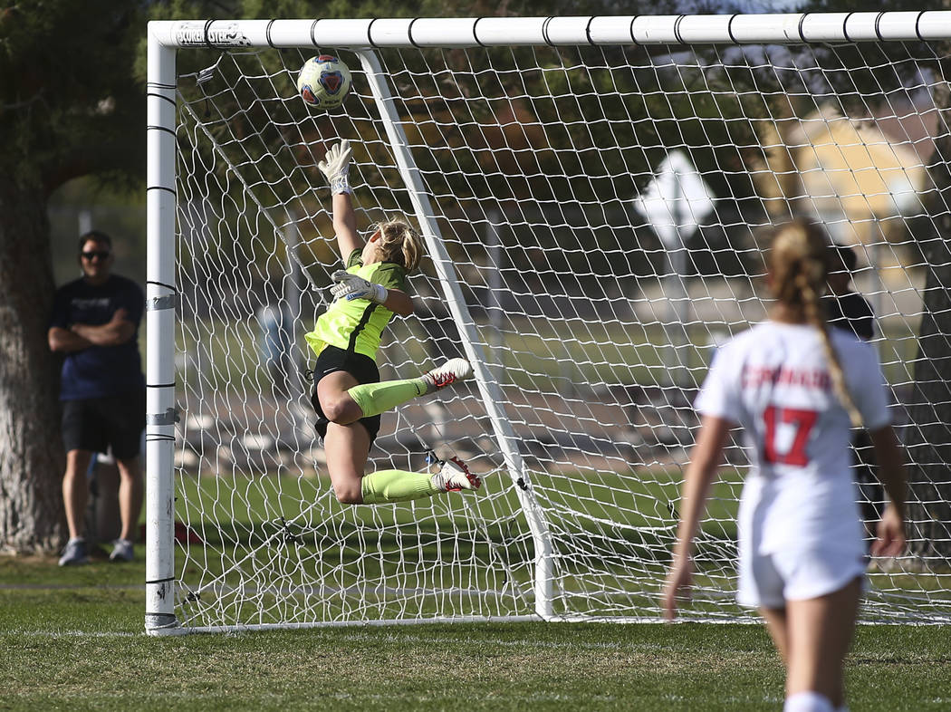 Coronado’s Taylor Book gives up a goal to Bishop Gorman in the final moments of the De ...