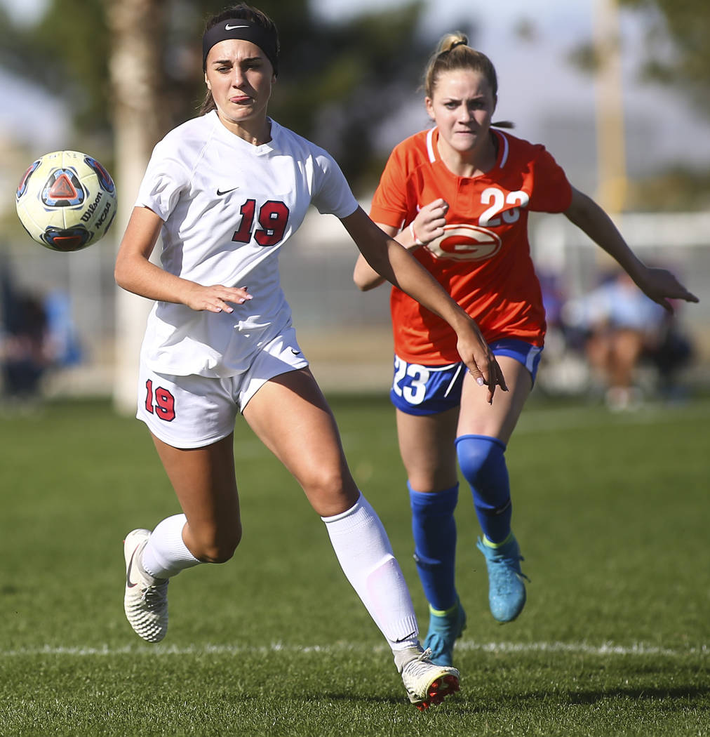 Coronado’s Simone Hottentot chases after the ball against Bishop Gorman’s Jacque ...