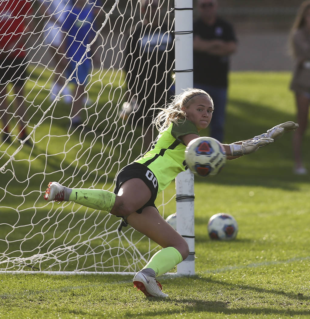 Coronado’s Taylor Book gives up the game ending goal from Bishop Gorman in a penalty s ...