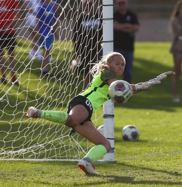 Coronado’s Taylor Book gives up the game ending goal from Bishop Gorman in a penalty s ...