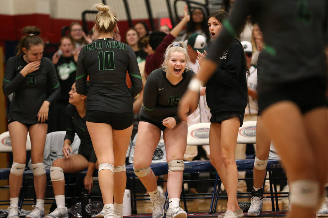 Palo Verde’s Rilee Read (15) reacts from the bench after a play against Bishop Gorman ...