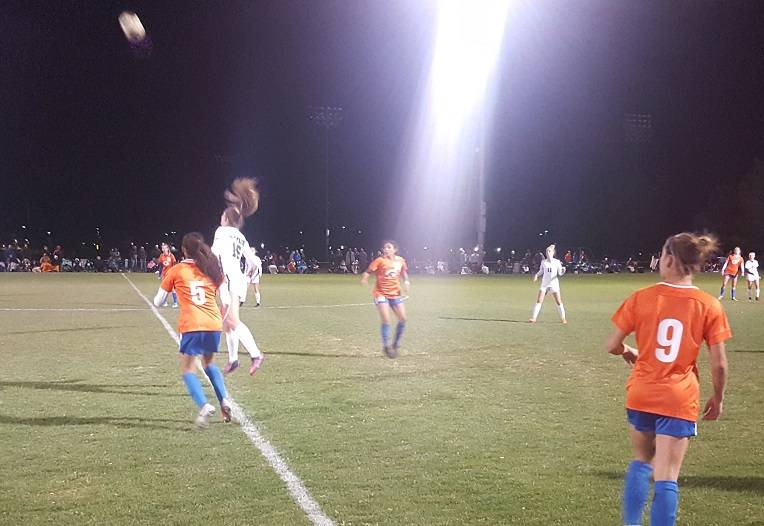 Palo Verde’s Olivia Betancourt heads the ball during the Class 4A state semifinal agai ...