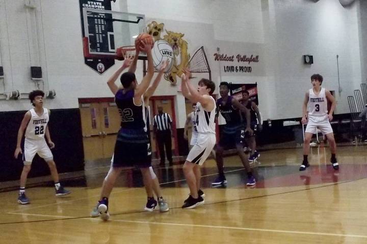 Silverado’s Noah Sherrard is trapped by a pair of Foothill defenders during the Las Ve ...