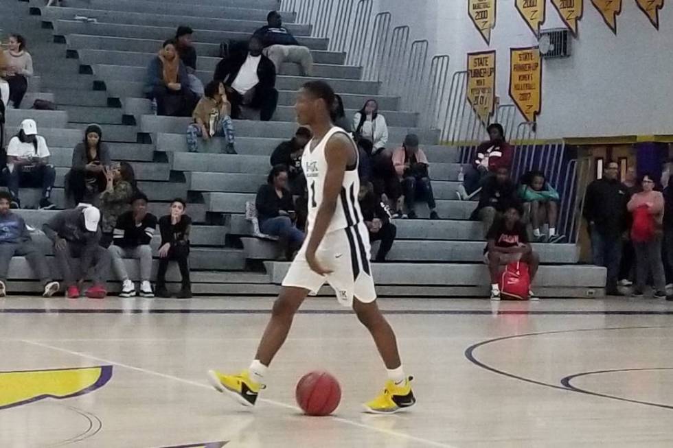 Democracy Prep’s Najeeb Muhammad brings the ball down the floor against Bonita Vista ( ...