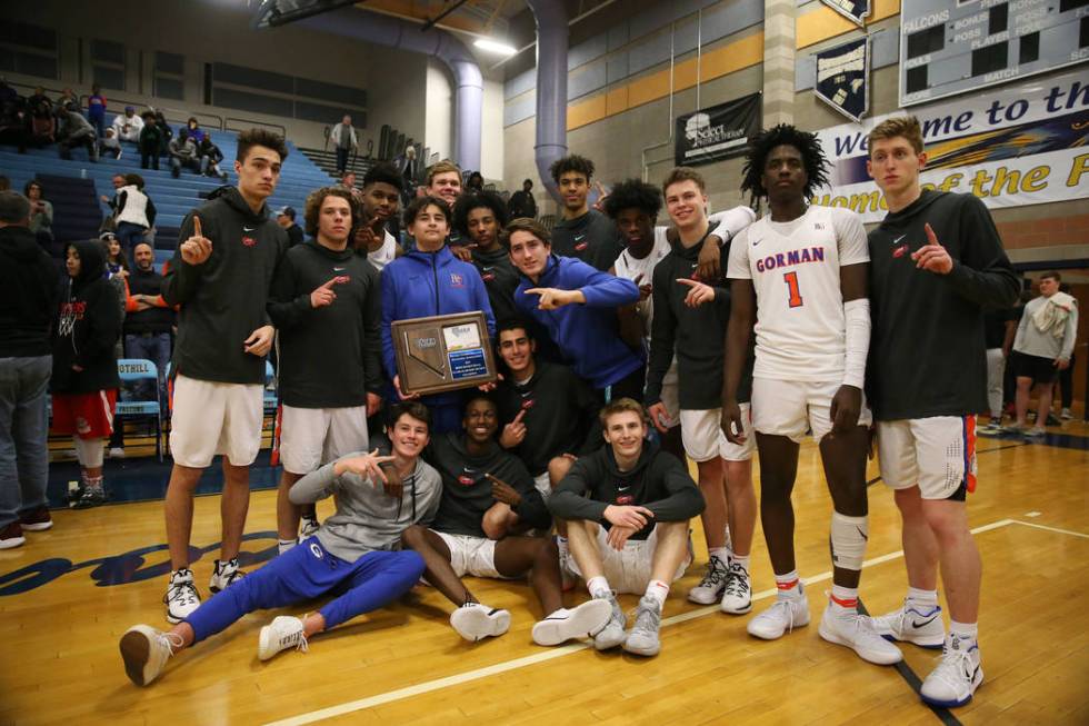 Bishop Gorman is photographed after they win against Clark in the Desert Region boys basketb ...