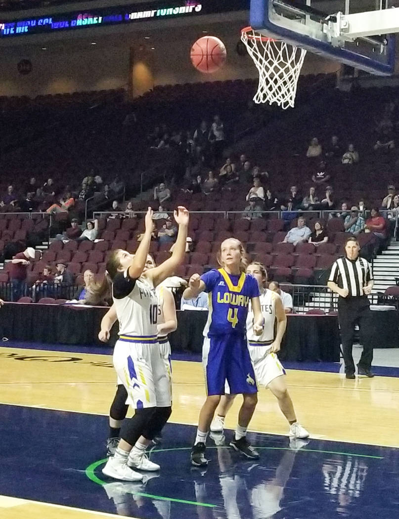 Moapa Valley’s Peyton Schraft looks to grab a rebound in the Class 3A state semifinals ...