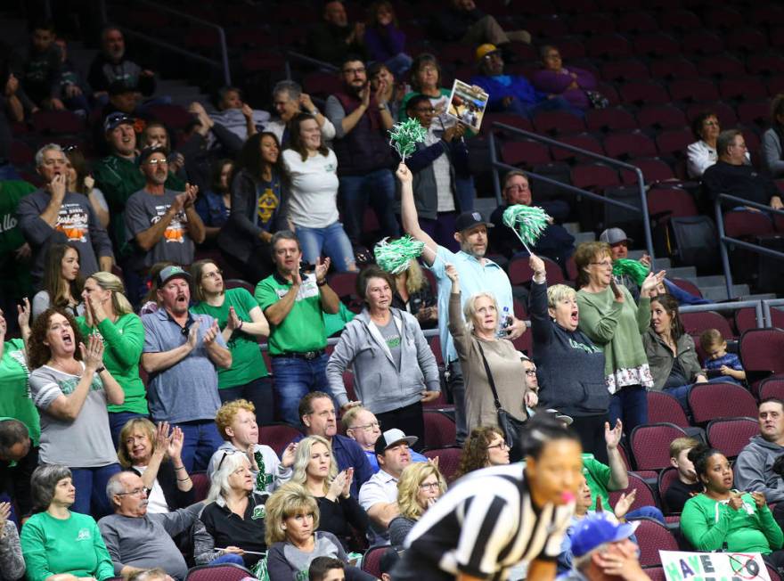 Churchill County fans cheer during the second half of the Class 3A girls basketball state ch ...