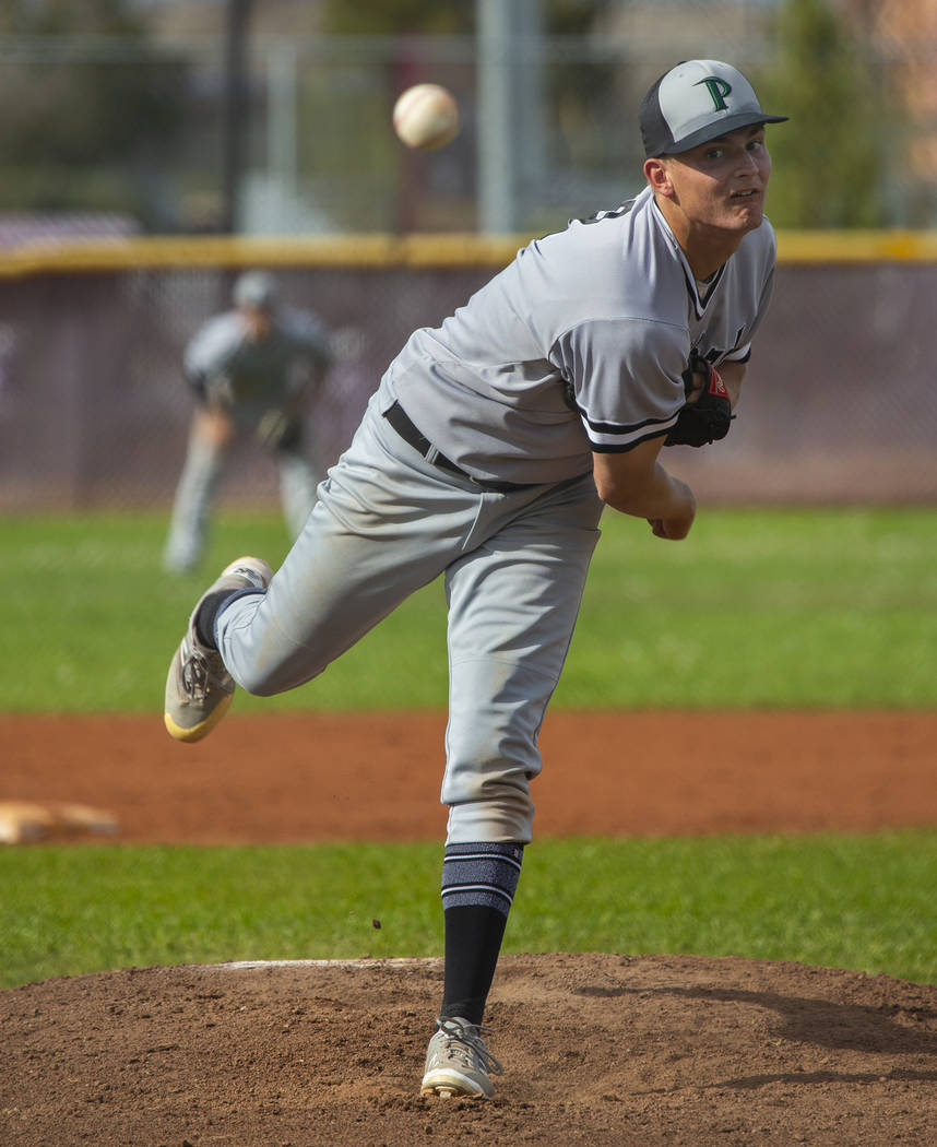 Palo Verde’s pitcher Peyton Cole (8) sends another ball towards the plate versus Palo ...