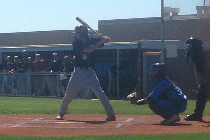 Desert Oasis’ Campbell Holt waits on a pitch during Saturday’s baseball game at ...