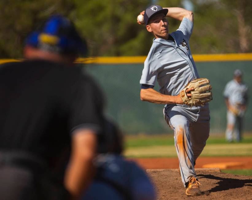 Spring Valley pitcher Braxton Bruschke sends a throw towards a Liberty batter in the first r ...
