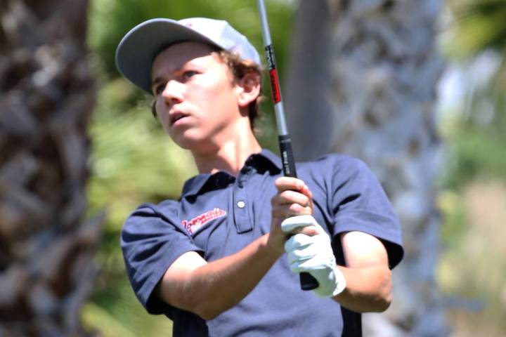 Coronado High’s Brett Sodetz watches his drive during the Nevada State High School Reg ...