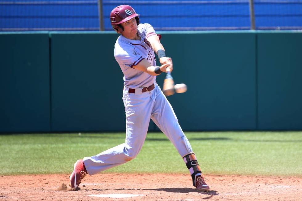 Desert Oasis’ (8) hits a walkout single for an RBI to win against Las Vegas in the Sou ...