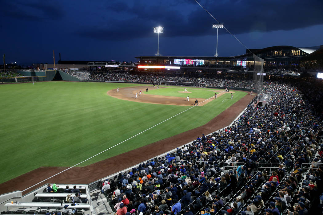 Fans watch the action on the first-ever opening night for the Las Vegas Aviators at Las Vega ...