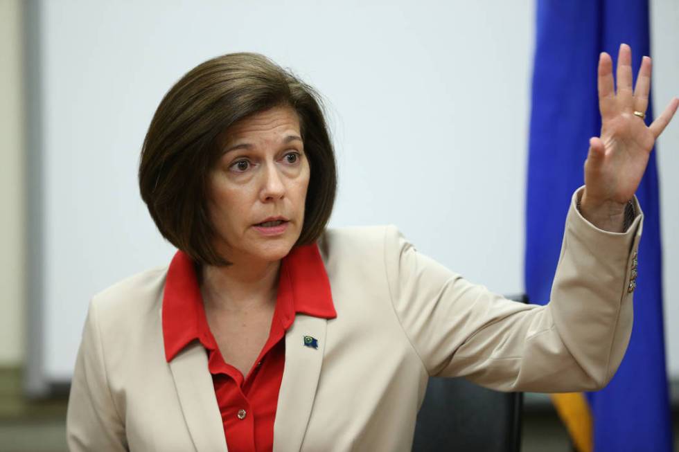 U.S. Senator Catherine Cortez-Masto speaks during a roundtable with reporters at the Lloyd Geor ...