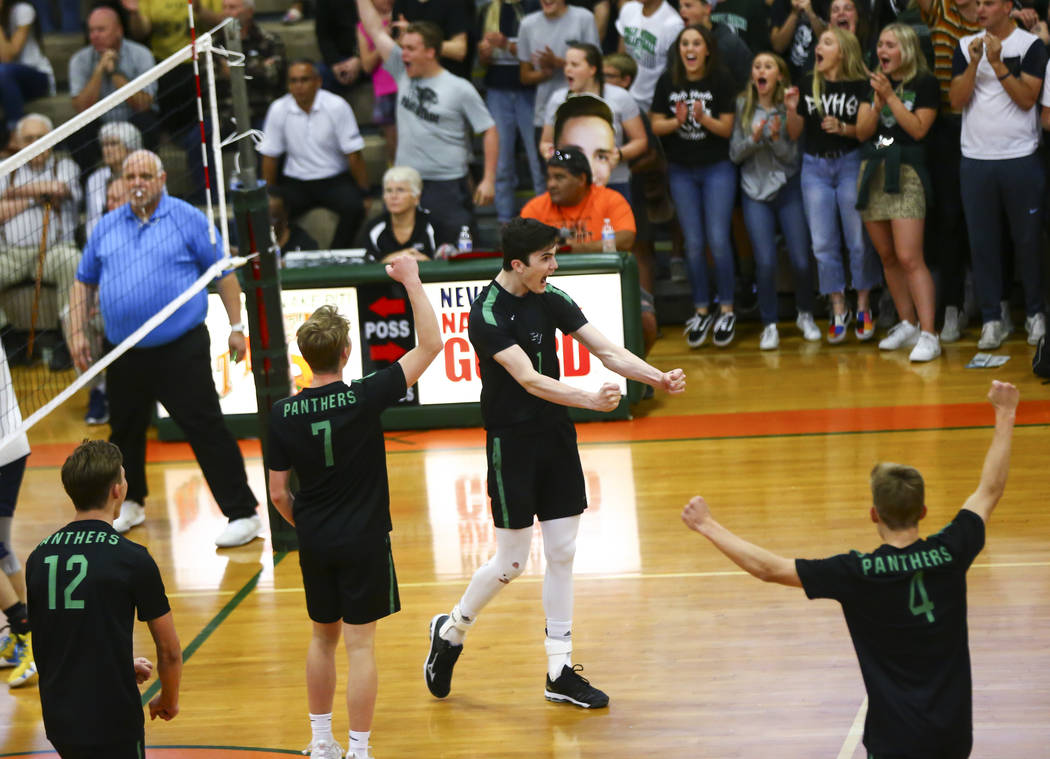 Palo Verde’s Scott Solan, center, celebrates after scoring against Coronado during the ...