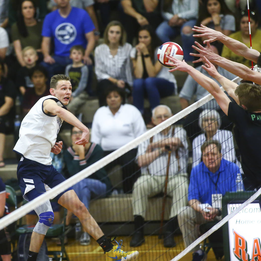 Palo Verde defenders block a shot from Coronado’s Alex Winiarczyk (9) during the Class ...