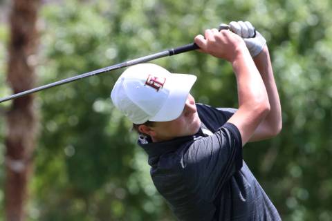 Faith Lutheran’s Colton Cherry watches his drive during the Nevada State High School R ...