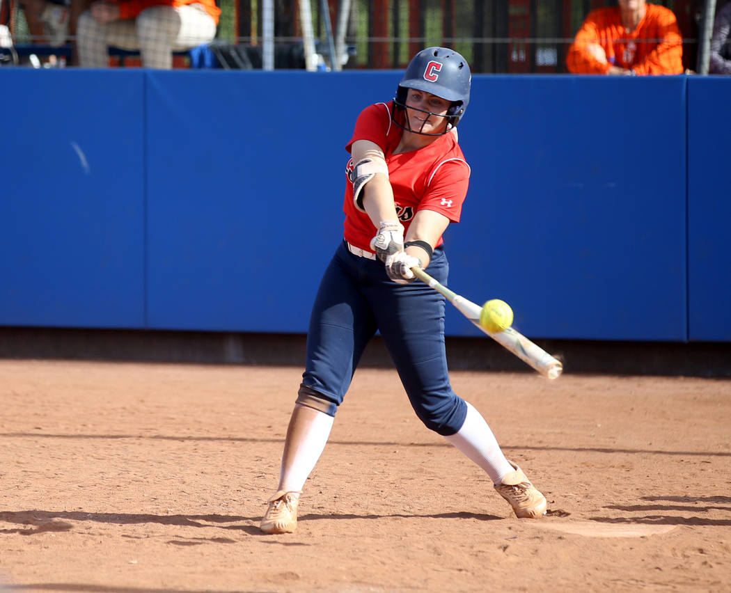 Coronado’s Coronado Ashley Ward (7) hits against Shadow Ridge in their Class 4A state ...