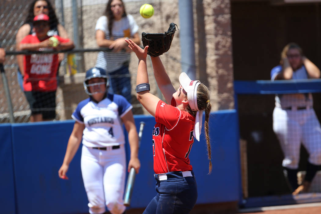 Coronado’s Ashley Ward (7) catches a ball in the infield for an out against Shadow Rid ...