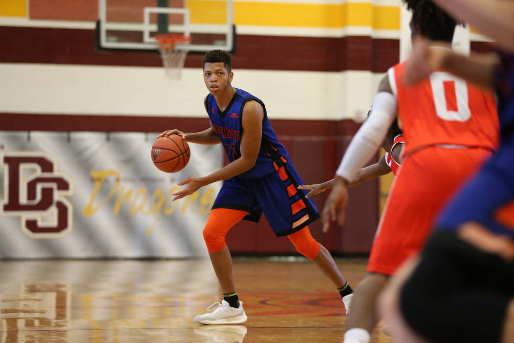 Las Vegas Knicks guard Nick Blake (23) during his basketball game at Del Sol Academy of the ...