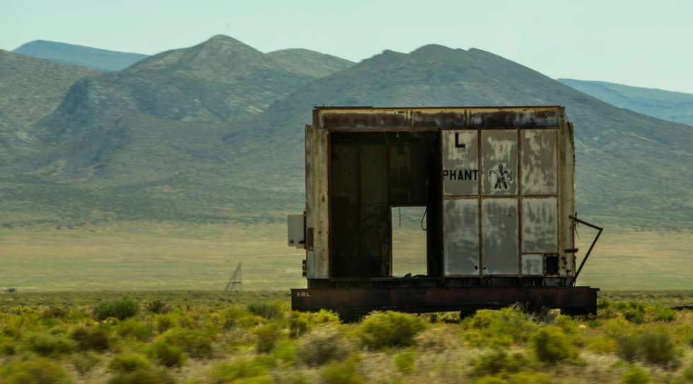 Building remains about the Nevada National Security Test Site near places the Apollo 11 astrona ...