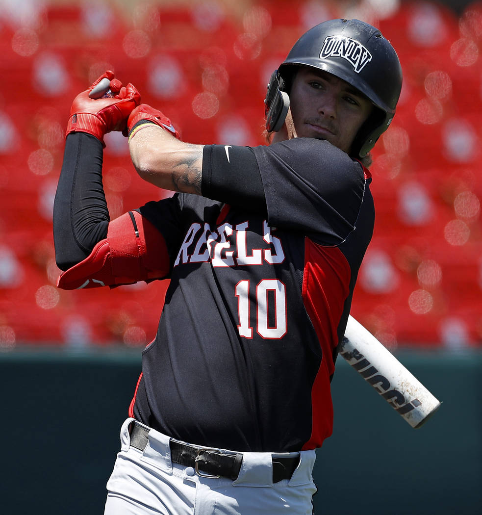 UNLV’s Bryson Stott (10) takes a practice swing during an UNLV at University of Housto ...