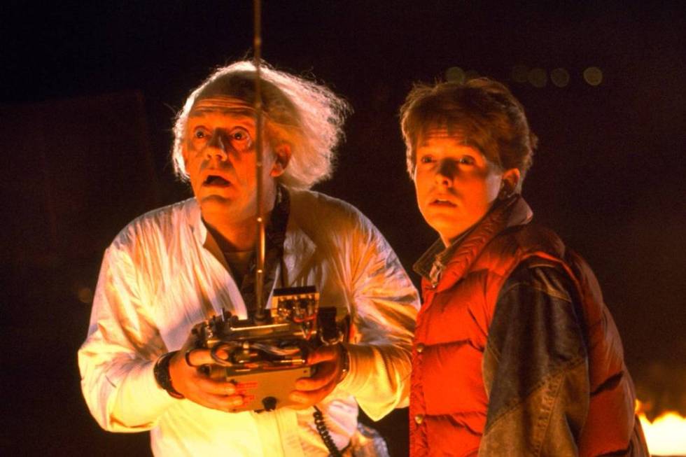 Christopher Lloyd and Michael J. Fox in the Universal film "Back to the Future." (1985)