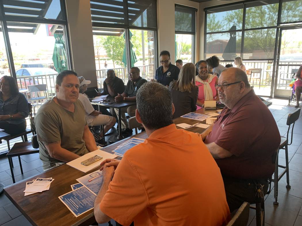 A crowd gathers for Coffee with Councilman Crear at Starbucks. (Mia Sims, Las Vegas Review-Jour ...